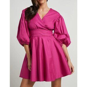 SHOWPO Zyla Puff Sleeve Wrap Mini Dress in Berry - Size  2